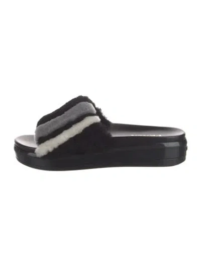 Pre-owned Prada Fur Striped Slides In Black