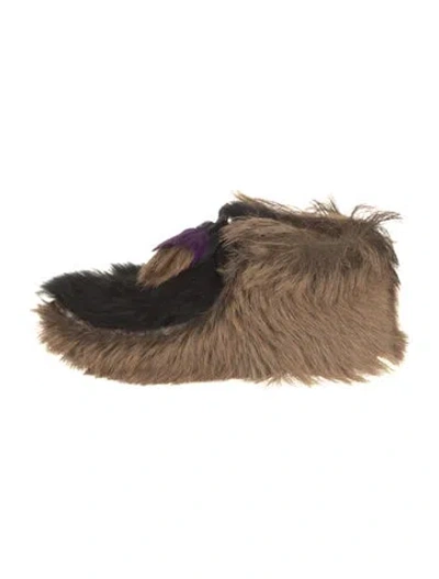 Pre-owned Prada Fur Tassel Accents Lace-up Boots In Black/brown