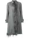 Prada Fur Trim Coat In Gray