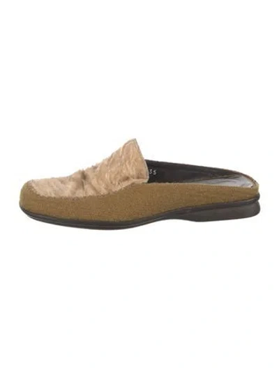 Pre-owned Prada Fur Trim Mules In Neutrals