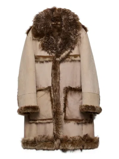 Prada Fur-trimmed Patch-pocket Coat In Gray