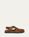 Prada Fussbett Suede Buckle Clogs In Cacao