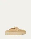 Prada Suede Triangle Mules In Ecru