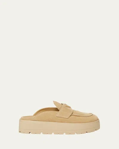 Prada Fussbett Suede Loafer Mules In Ecru