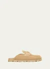 Prada Suede Triangle Mules In Ecru