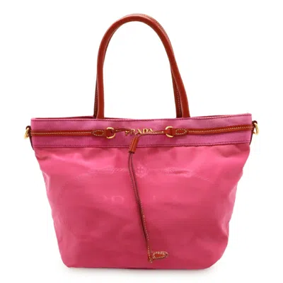 Pre-owned Prada Fuxia Pink Nylon Leather Handbag Tote Bag () In Multi