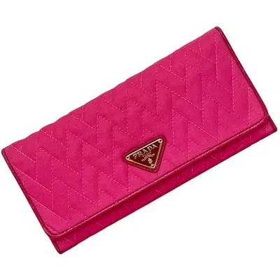 Pre-owned Prada Fuxia Pink Nylon Leather Long Wallet (bi-fold) () In Fuxia, Pink