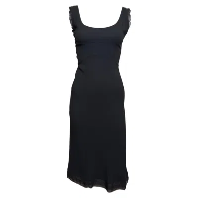 Pre-owned Prada F/w 2000 Black Ruffle-trimmed Midi Dress