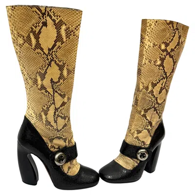 Pre-owned Prada F/w 2001 Runway Python Boots In Brown