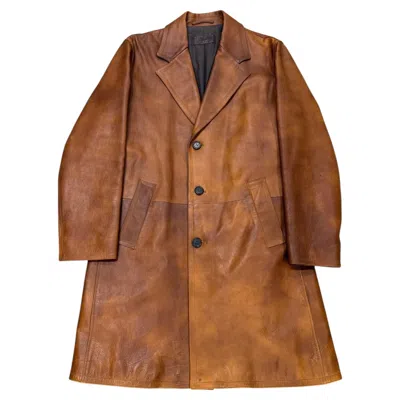 Pre-owned Prada F/w 2002  Runway Distressed Leather Trench Coat In Brown