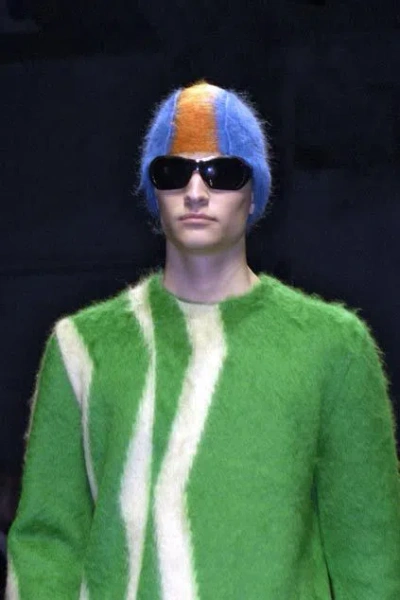 Pre-owned Prada Fw 2007 Runway Blue & Orange Mohawk Mohair Beanie