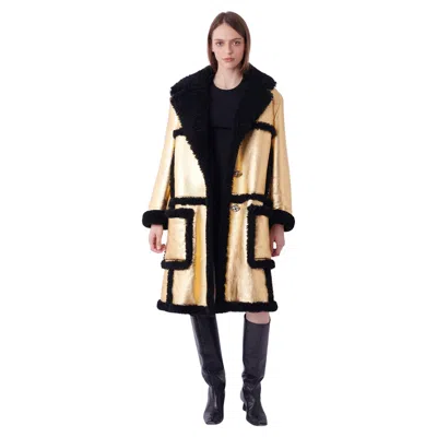 Pre-owned Prada F/w 2014 Runway Gold And Black Shearling Coat