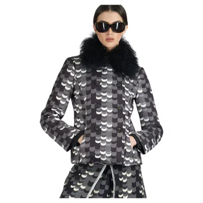 Pre-owned Prada F/w 2014 Short Grey & Black Afghan Coat In Gray