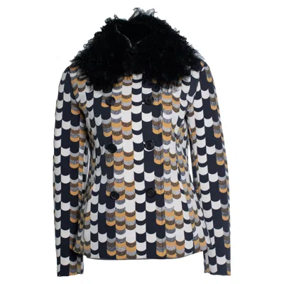 Pre-owned Prada F/w 2014 Short Yellow & Black Afghan Coat