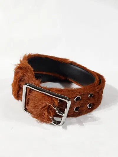 Pre-owned Prada Fw 2017 Runway Pony Fur Belt In Brown