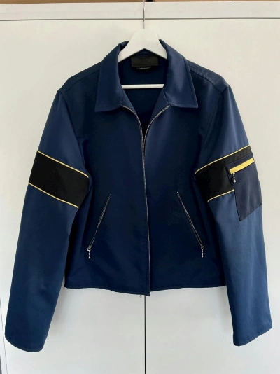 Pre-owned Prada Fw16 Runaway Cropped Boxy Fit Cargo Pocket Jacket In Navy/yellow