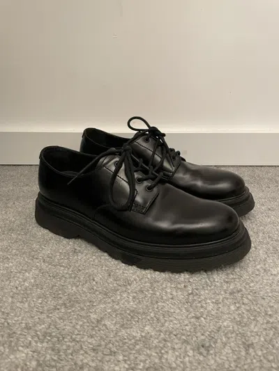 Pre-owned Prada Fw19 Black Spazzolato Leather Derby Shoe Derbies In Multi