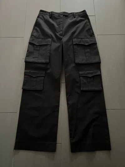 Pre-owned Prada Fw19 Wide 3d Cargo Pockets Cotton Gaberdine Pants In Black