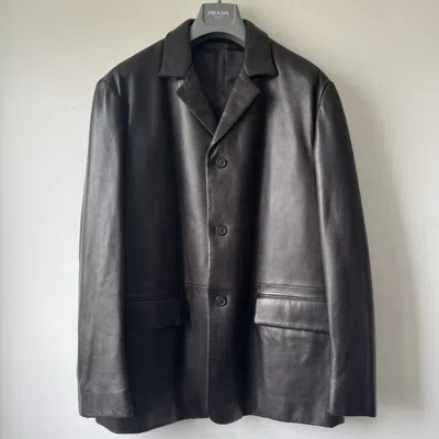 Pre-owned Prada Fw1998 Silk Lined Button-up Leather Overcoat Jacket In Brown