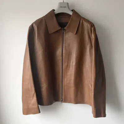 Pre-owned Prada Fw2000 Insulated Calf Leather Zip-up Blouson Jacket In Brown