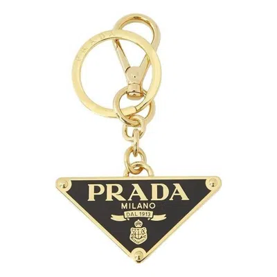 Prada Fw24 Triangle Logo Keyring 'gold Black' In Orange
