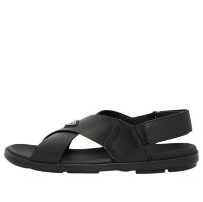 Prada Fw25 Crisscross Leather Sandals 'black'