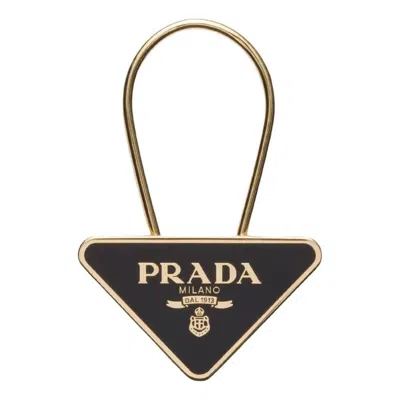 Prada Fw25 Lacquered Keyring 'black Gold' In White