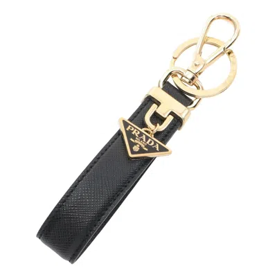 Prada Fw25 Saffiano Keychain 'black Gold' In Pattern