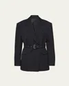 Prada Gabardine Belted Blazer In Nero