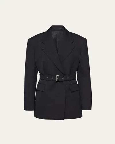 Prada Gabardine Belted Blazer In Nero