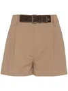 Prada Gabardine Belted Shorts In Brown