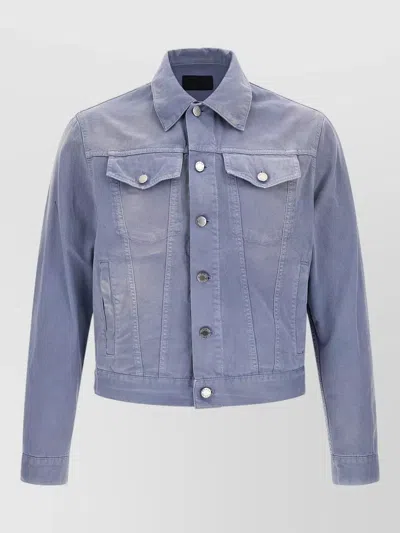 Prada Gabardine Blouson Jacket Shirt Collar In Blue