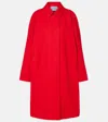 Prada Gabardine Overcoat Front Pockets Notched Lapel In Red