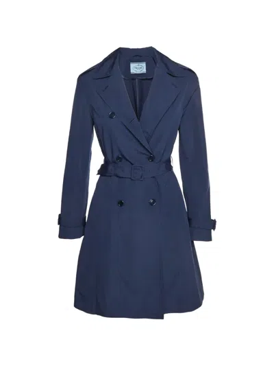 Pre-owned Prada Gabardine Double-breasted Trench Coat In Blue