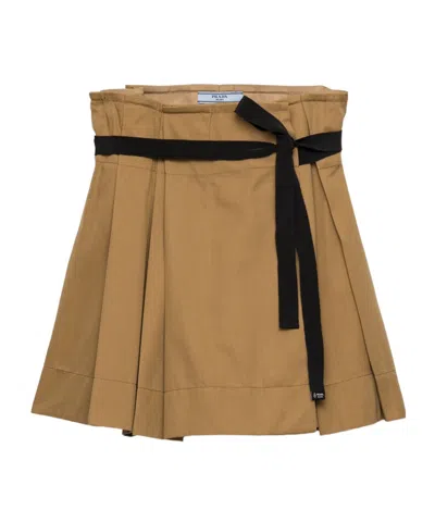 Prada Gabardine Miniskirt In Neutral
