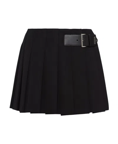 Prada Gabardine Pleated Miniskirt In Black