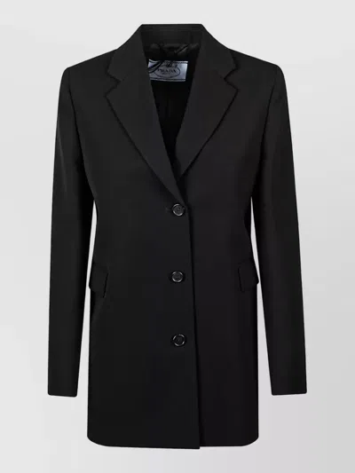 Prada Gabardine Single Breasted Coat In Black