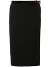 Prada Wool Belted Midi Skirt In Black  