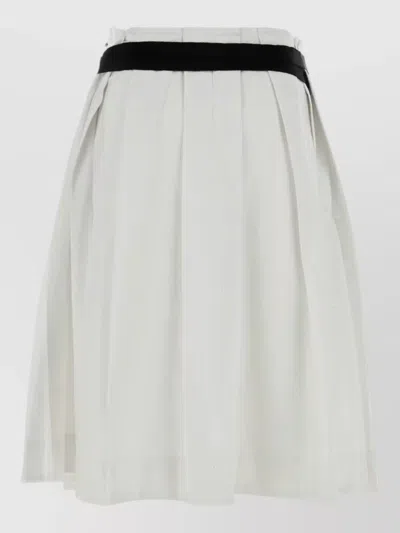 Prada Gabardine Skirt Pleated Design Contrast Waistband In White