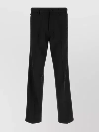 Prada Gabardine Straight Leg Trousers With Front Crease In Black