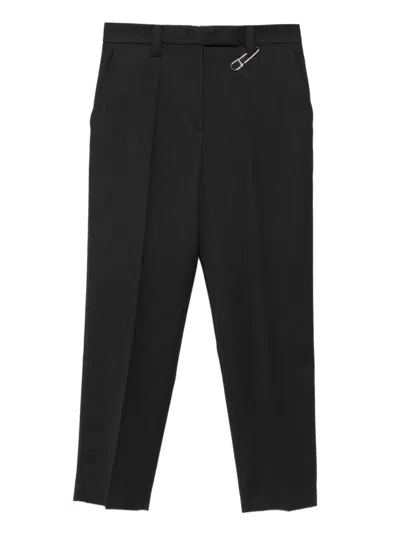 Prada Wool Trousers Safety-pin Detail In Black