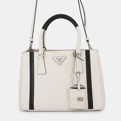 Pre-owned Prada Galleria 2waybag White/black Leather In Multi