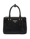 Prada Galleria Crystal-embellished Satin Mini Bag In Black