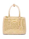 Prada Galleria Crystal-embellished Satin Mini Bag In Gold