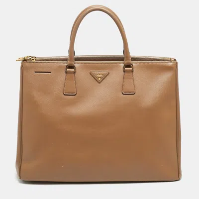 Pre-owned Prada Galleria Double Zip Executive Brown Saffiano Lux Leather Tote