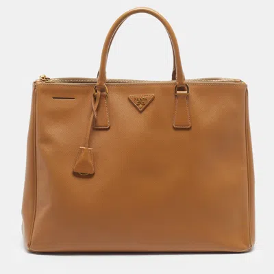 Pre-owned Prada Galleria Double Zip Large Brown Saffiano Leather Tote