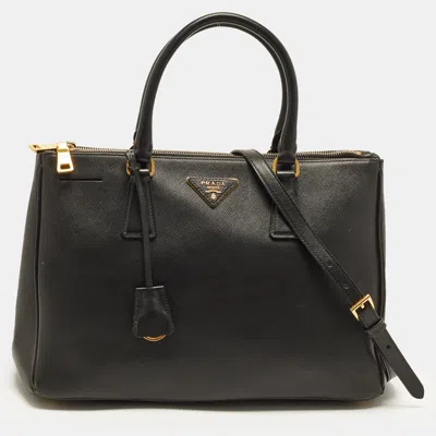 Pre-owned Prada Galleria Double Zip Medium Black Saffiano Lux Leather Tote