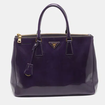Pre-owned Prada Galleria Double Zip Medium Purple Spazzolato Leather Tote