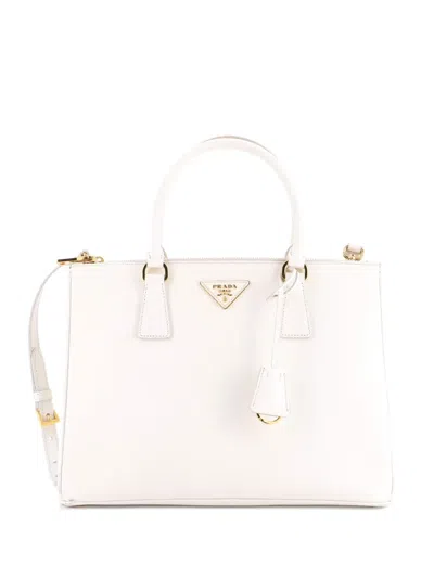 Pre-owned Prada Galleria Double Zip Saffiano Leather Medium Tote Bag In Neutral