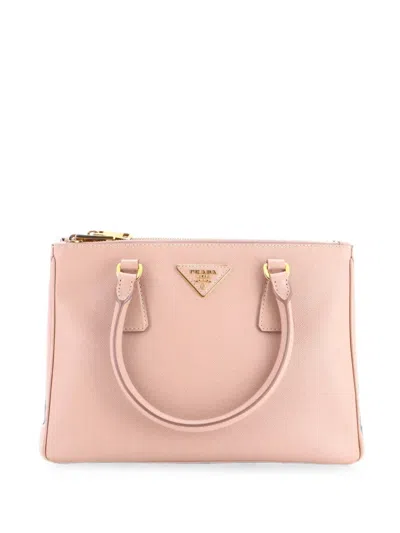 Pre-owned Prada Galleria Double Zip Saffiano Leather Medium Tote Bag In Neutral